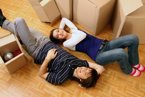 Packed boxes and furniture ready for a local removal in Hampton Hill