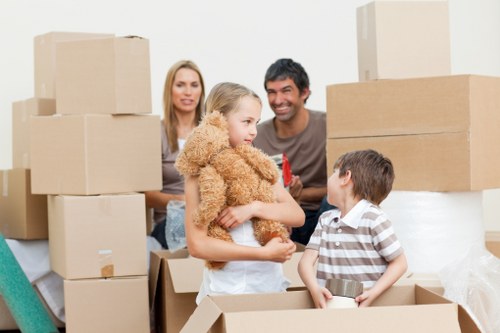 Boxes and furniture ready for loading during a Hampton Hill move